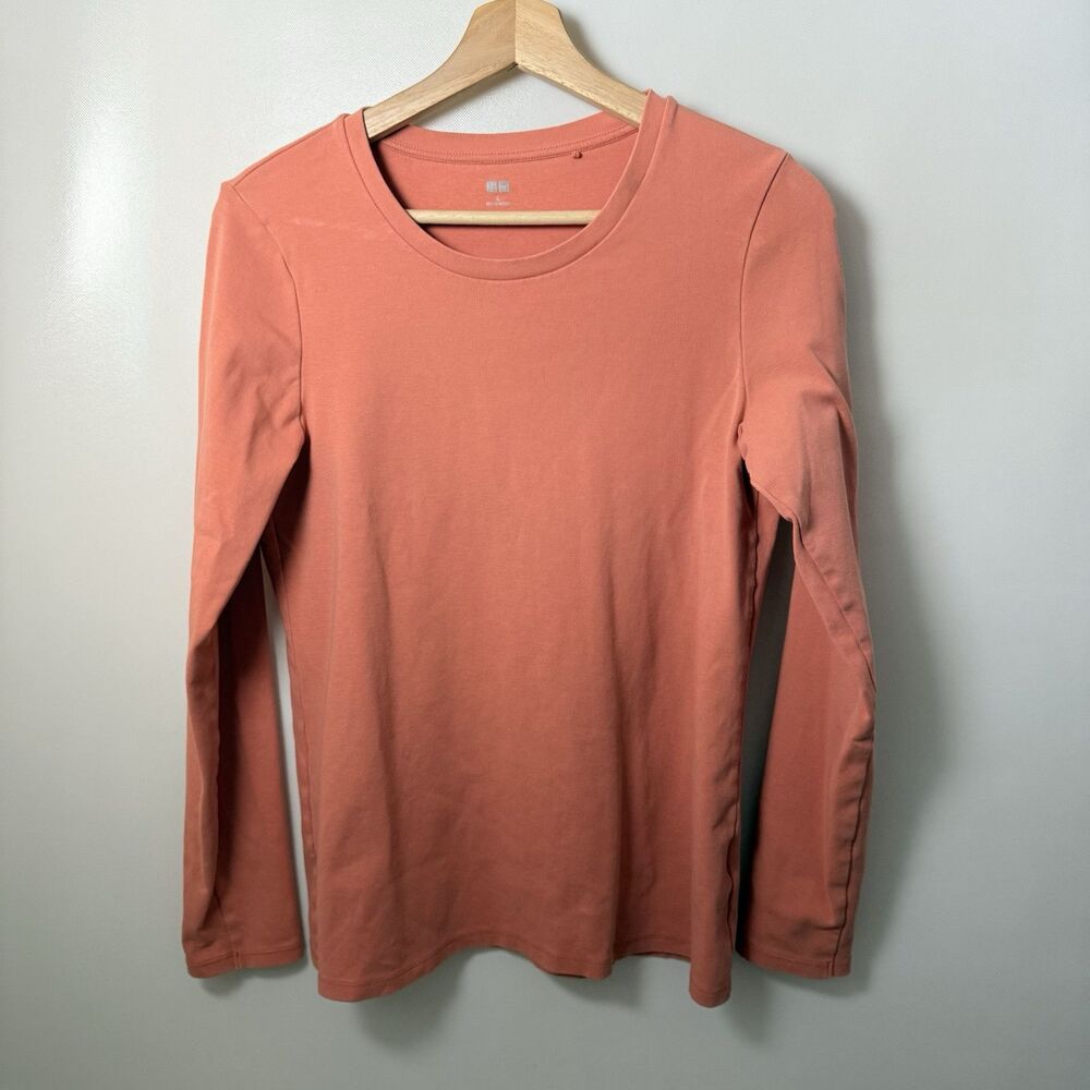 UNIQLO T-Shirt Women L Coral Supima Long Sleeve Tee Layer Crew Basic Quality